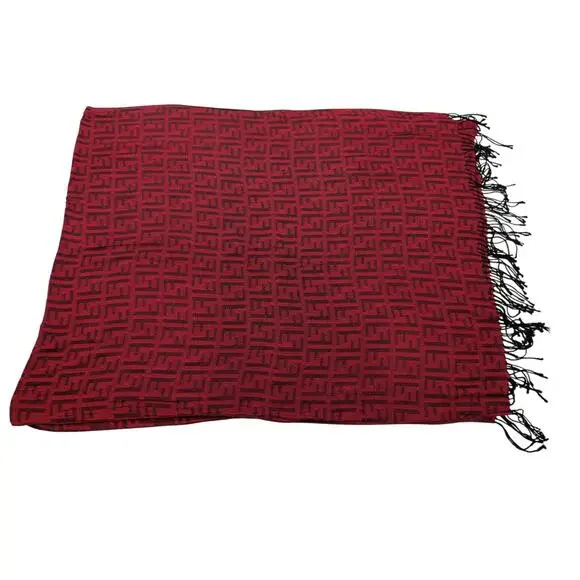 Red Black Pattern Scarf Woven Tassel Rectangular - Picture 3 of 4